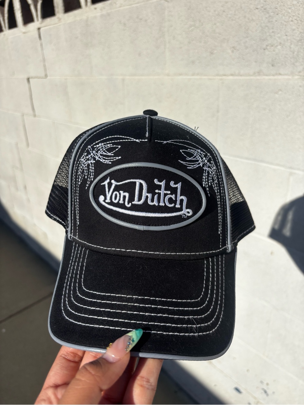 Von Dutch Black and White Logo Trucker Cap